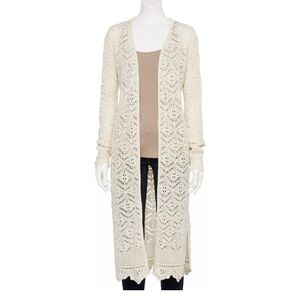 Freshman 1996 Crochet Duster Cardigan Elegant Cream Long Cardigan Sweater